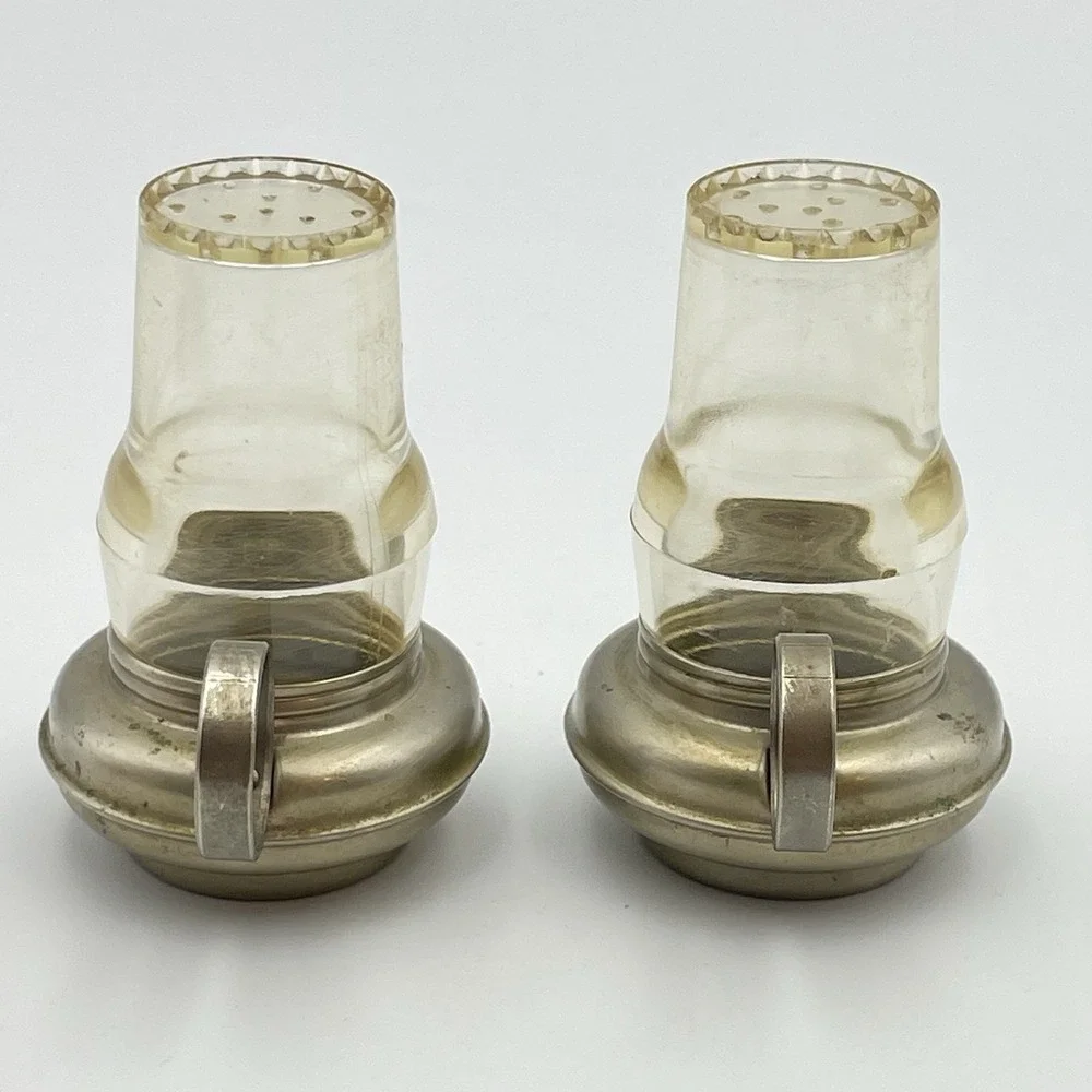 Vintage‎ Plastic & Metal Salt Pepper Shakers Lantern Set Style Mid Century 1950s
